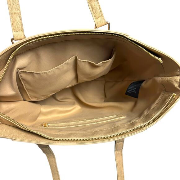 Bebe Ashley Logo Print Tote Bag Tan Handbag Purse XL Large School Work - Picture 9 of 16